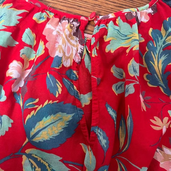 Anthropologie Maeve Lake House Red Floral Print Blouson Balloon Sleeve Blouse L - Picture 5 of 7